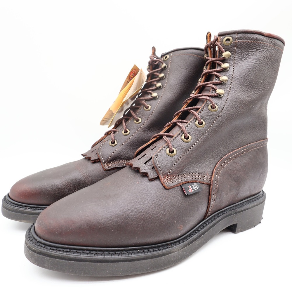 Justin 761 Work Boots Mens 9.5 EE Brown Briar Pitstop Leather New With Box - Picture 3 of 16